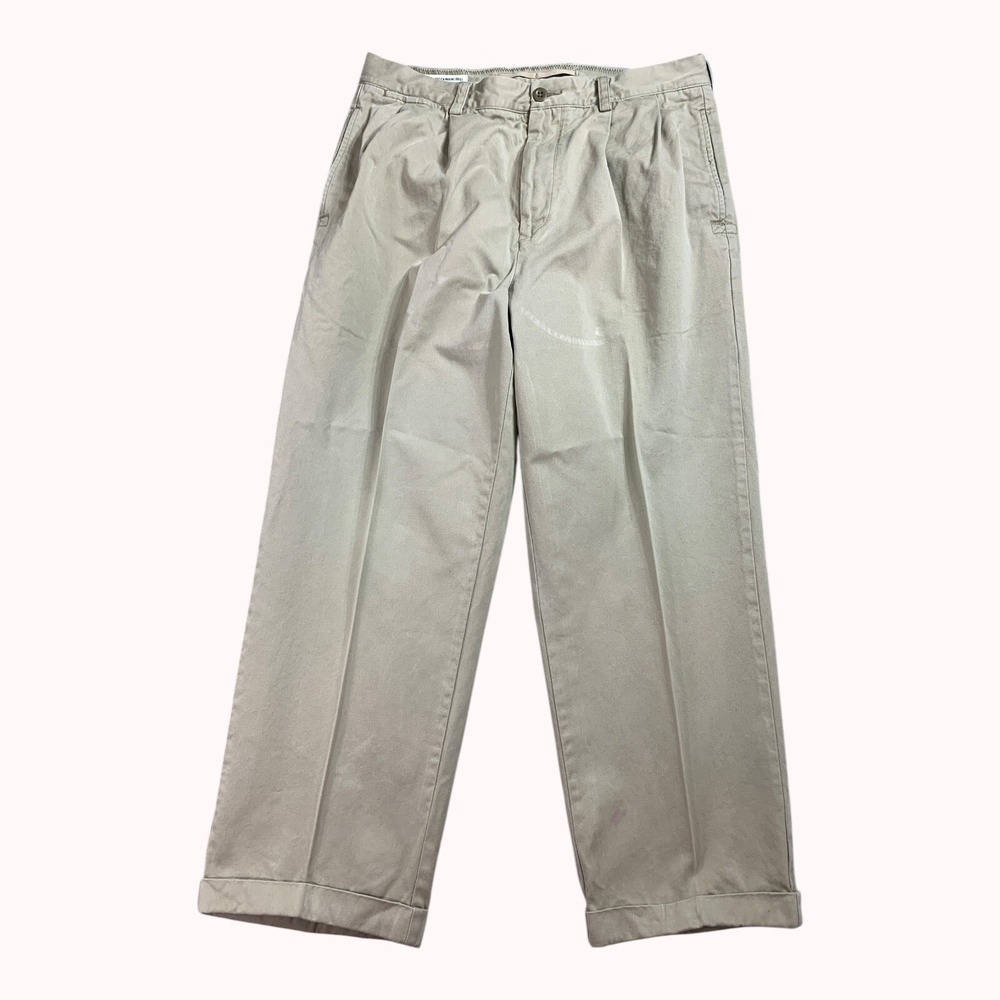 Nautica Pants Mens 32x28 Khaki Officer Chino Relaxed Pleated Cuffed